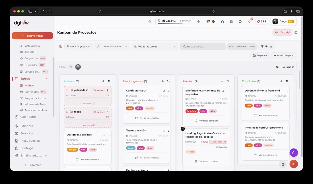 Kanban de proyectos por etapa