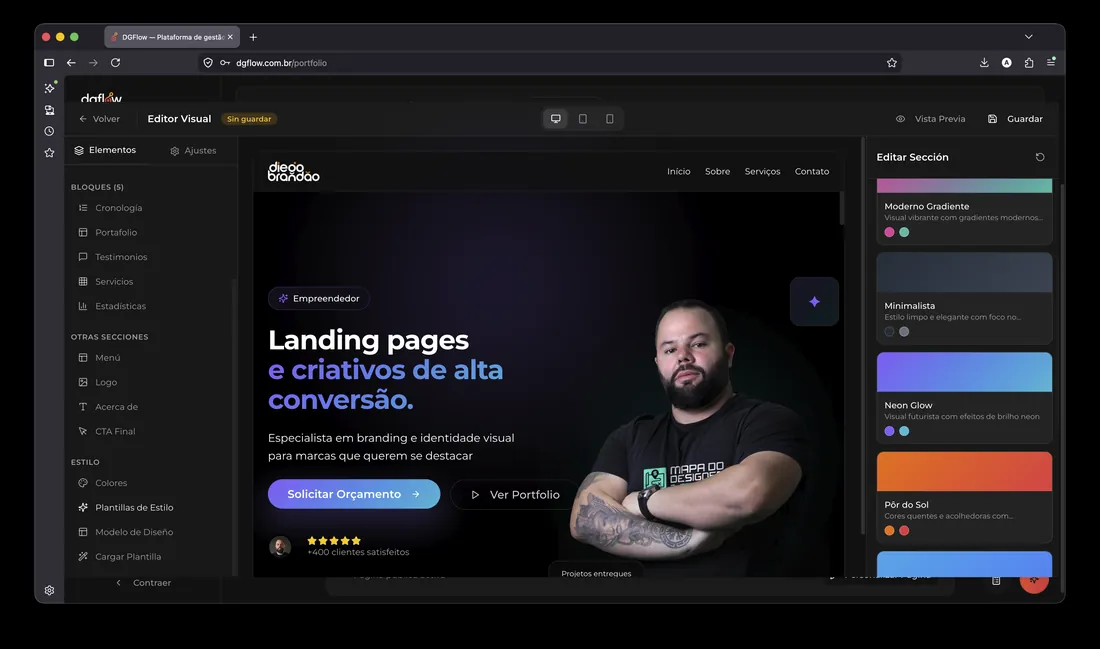 Editor visual de la landing page