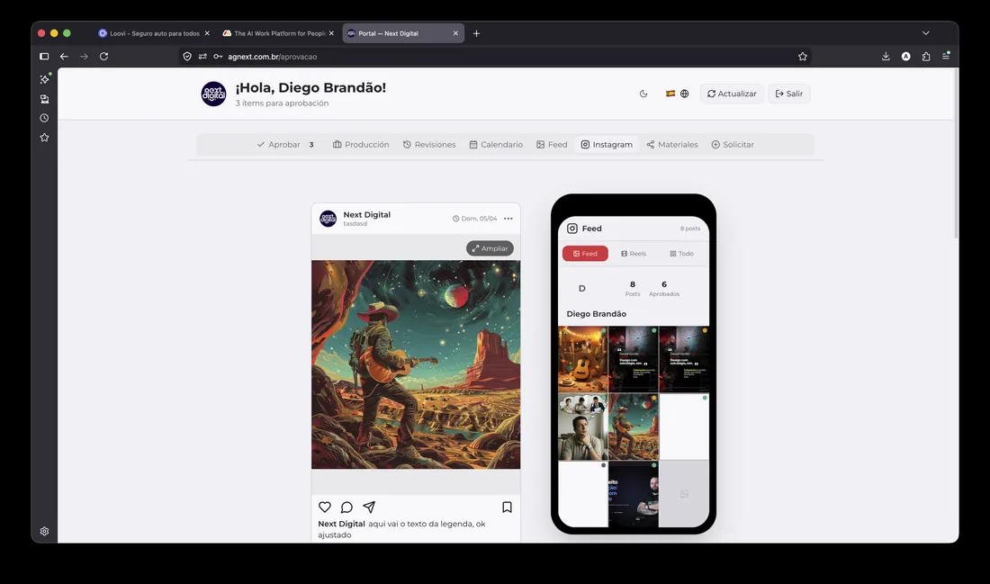 Portal del cliente con las piezas a aprobar